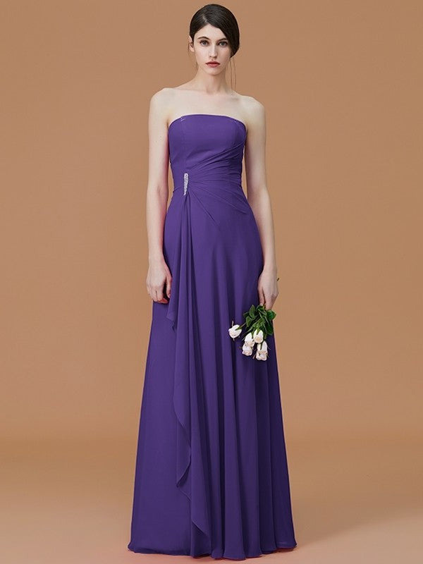 A-Line/Princess Strapless Sleeveless Floor-Length Ruffles Chiffon Bridesmaid Dresses DEP0005756