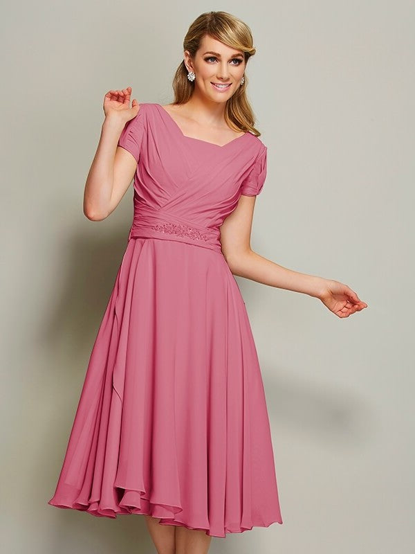 Sheath/Column Bateau Short Sleeves Ruffles Short Chiffon Bridesmaid Dresses DEP0005029