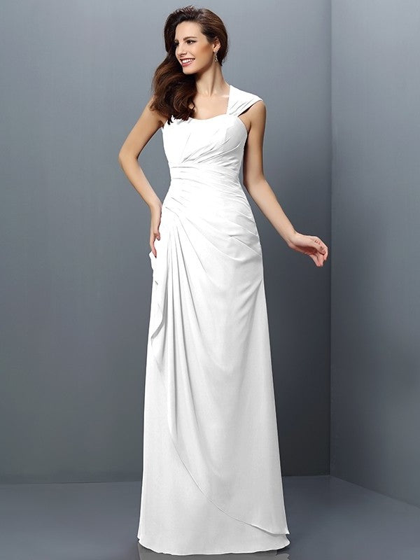 A-Line/Princess Straps Pleats Sleeveless Long Chiffon Bridesmaid Dresses DEP0005181