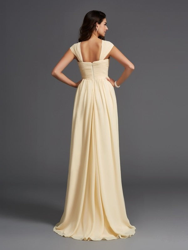 A-Line/Princess Straps Ruffles Sleeveless Long Chiffon Bridesmaid Dresses DEP0005470