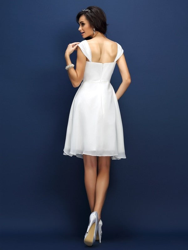 A-Line/Princess Straps Pleats Sleeveless Short Chiffon Bridesmaid Dresses DEP0005306