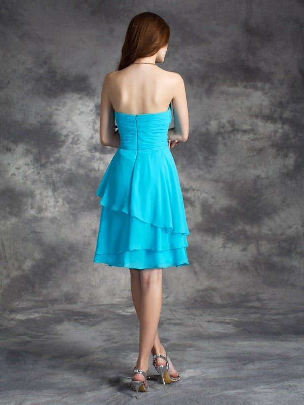 A-line/Princess Strapless Ruffles Sleeveless Short Chiffon Bridesmaid Dresses DEP0005837