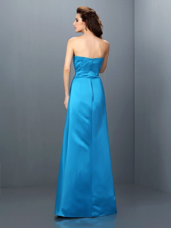 A-Line/Princess Strapless Sleeveless Long Satin Bridesmaid Dresses DEP0005704