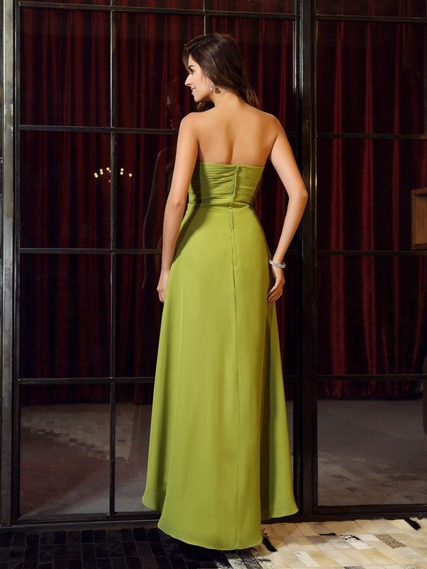 A-Line/Princess Strapless Sleeveless High Low Chiffon Bridesmaid Dresses DEP0005440