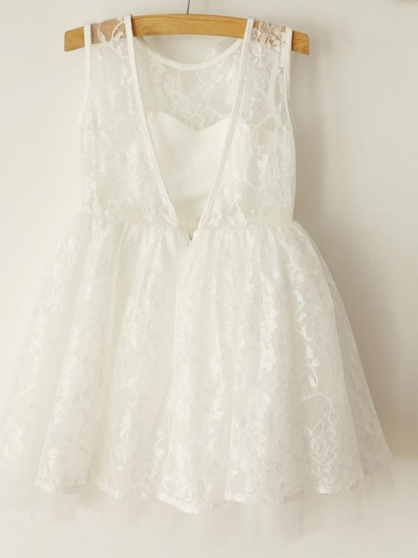 A-Line/Princess Sleeveless Straps Tulle Lace Knee-Length Flower Girl Dresses DEP0007906