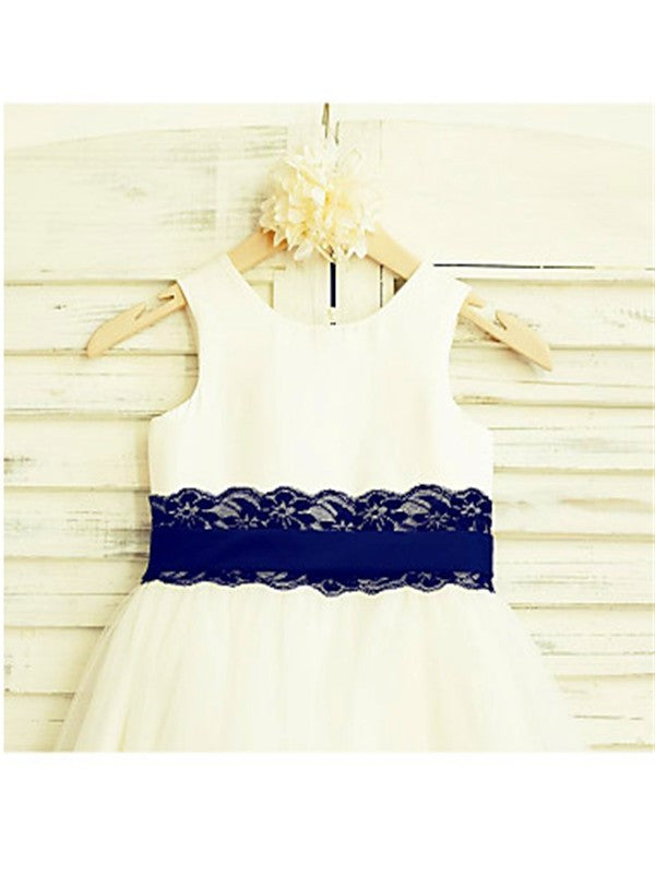 A-line/Princess Scoop Sleeveless Lace Tea-Length Tulle Flower Girl Dresses DEP0007827