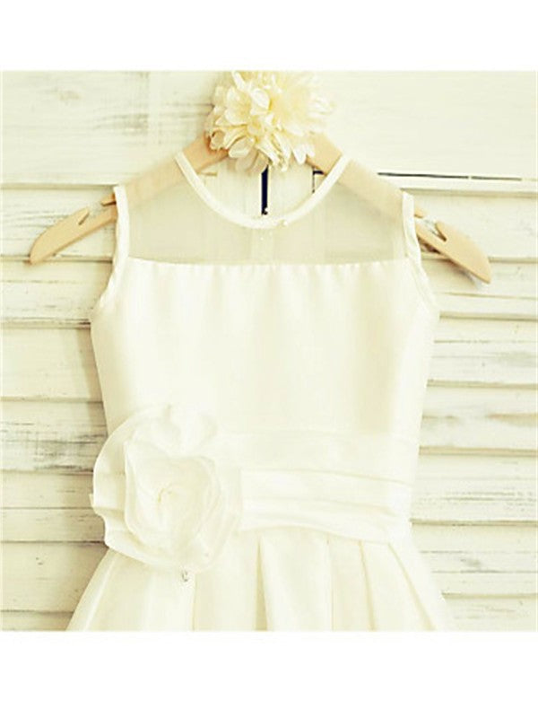 A-line/Princess Scoop Sleeveless Hand-made Flower Tea-Length Chiffon Flower Girl Dresses DEP0007867