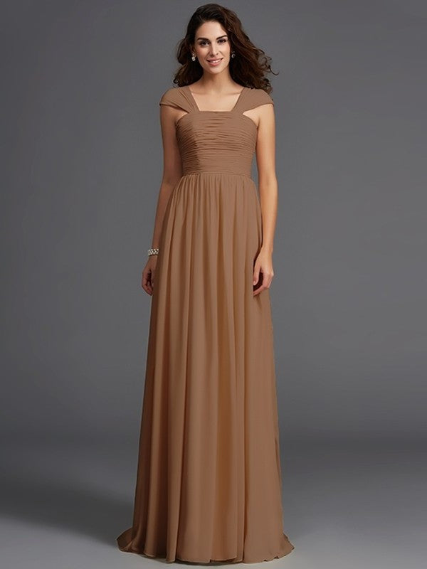 A-Line/Princess Straps Ruffles Sleeveless Long Chiffon Bridesmaid Dresses DEP0005470