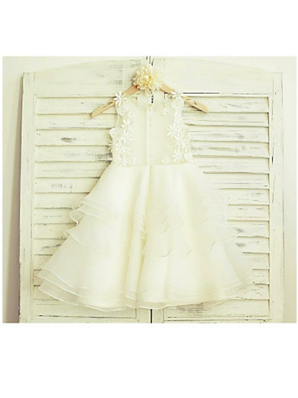 A-line/Princess Scoop Sleeveless Lace Tea-Length Tulle Flower Girl Dresses DEP0007721