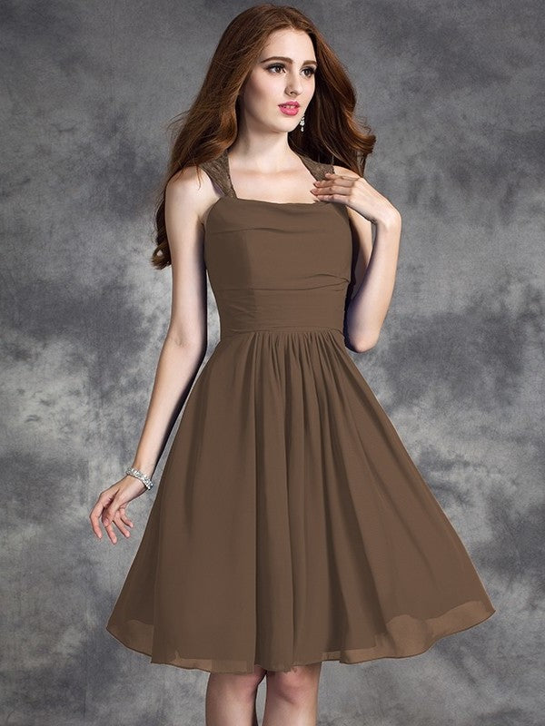 A-line/Princess Straps Ruffles Sleeveless Short Chiffon Bridesmaid Dresses DEP0005517