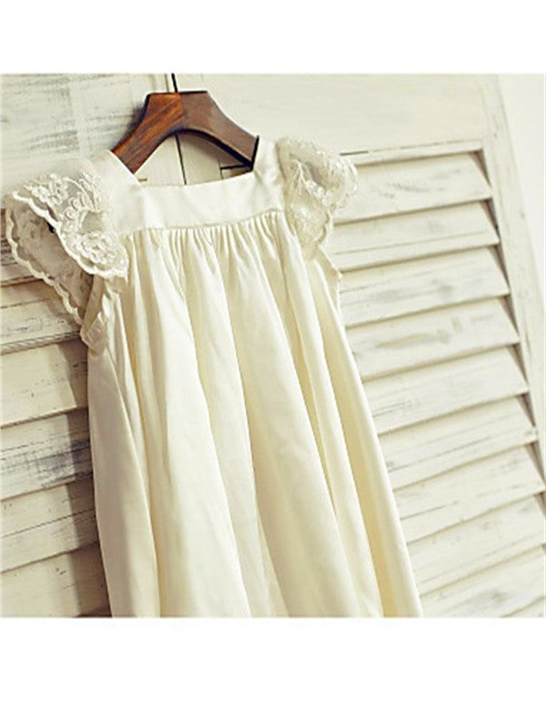 A-line/Princess Scoop Short Sleeves Lace Tea-Length Chiffon Flower Girl Dresses DEP0007794