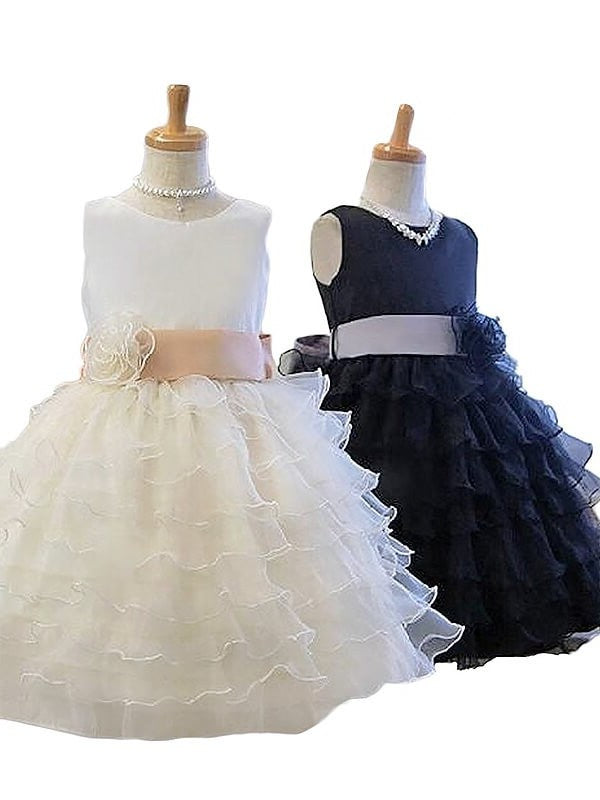 A-Line/Princess Sleeveless Jewel Hand-Made Flower Tulle Short/Mini Flower Girl Dresses DEP0007643