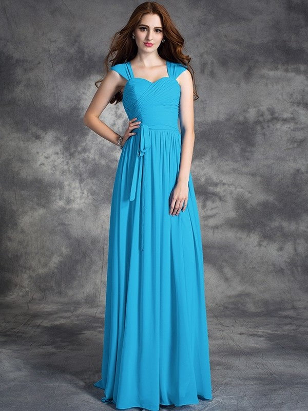 A-line/Princess Straps Ruffles Sleeveless Long Chiffon Bridesmaid Dresses DEP0005800