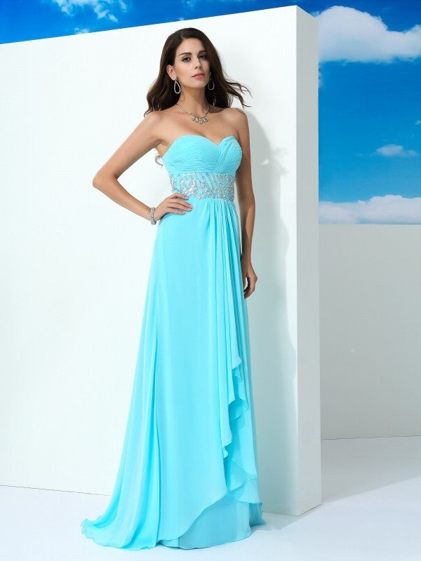 A-Line/Princess Sweetheart Beading Sleeveless Long Chiffon Dresses DEP0002376