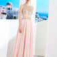 A-Line/Princess Scoop Sleeveless Chiffon Crystal Floor-length Dresses DEP0002536