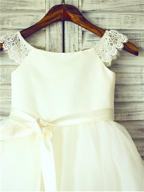 A-line/Princess Sleeveless Scoop Sash/Ribbon/Belt Knee-Length Tulle Flower Girl Dresses DEP0007645