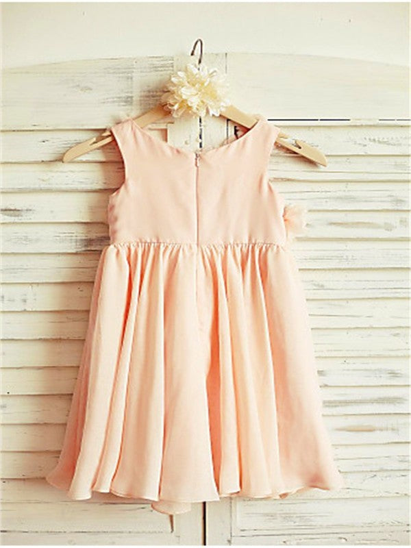 A-line/Princess Straps Sleeveless Ruched Tea-Length Chiffon Flower Girl Dresses DEP0007825