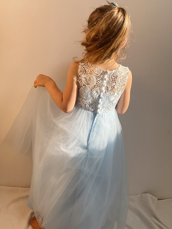 A-Line/Princess Tulle Lace Scoop Sleeveless Ankle-Length Flower Girl Dresses DEP0009296