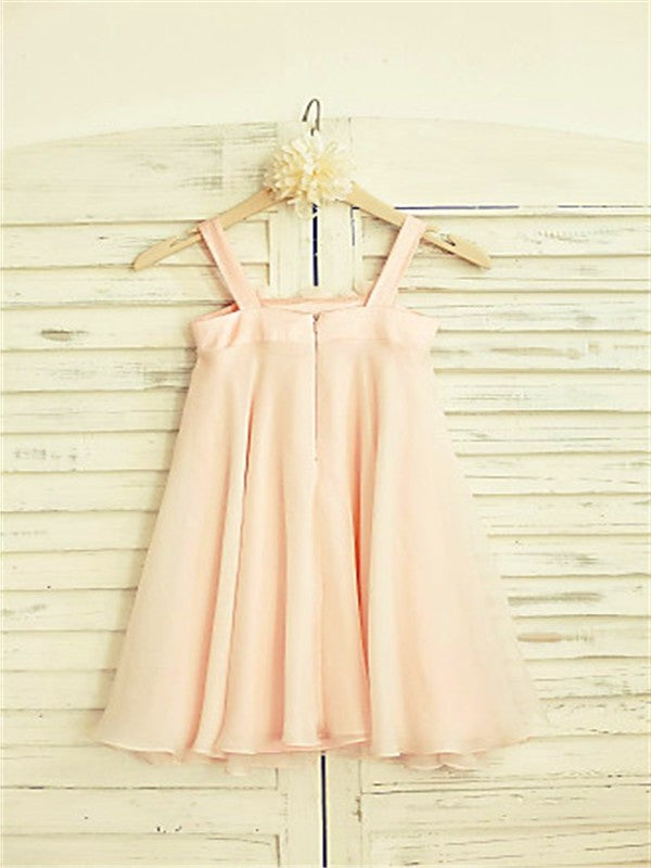 A-line/Princess Spaghetti Straps Sleeveless Ruffles Tea-Length Chiffon Flower Girl Dresses DEP0007657