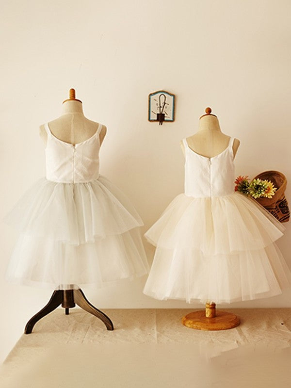 A-Line/Princess Tulle Layers Scoop Sleeveless Knee-Length Flower Girl Dresses DEP0007918