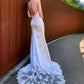Trumpet/Mermaid Elastic Woven Satin Spaghetti Straps Lace Sleeveless Court Train Wedding Dresses DEP0006528