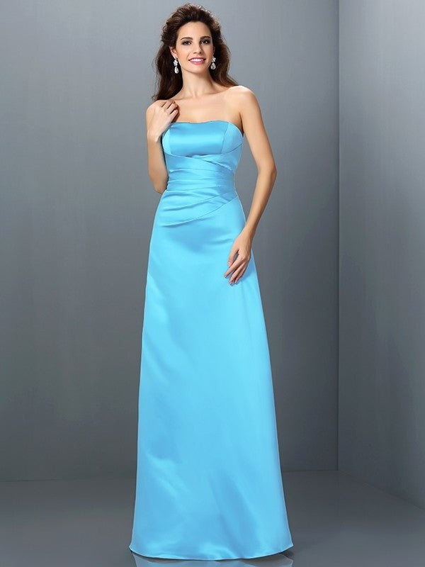 A-Line/Princess Strapless Sleeveless Long Satin Bridesmaid Dresses DEP0005704