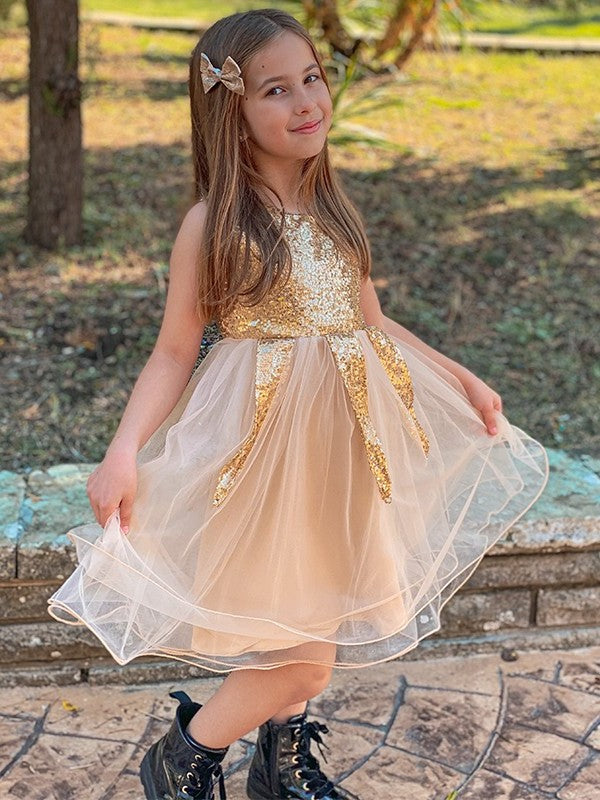 A-Line/Princess Tulle Sequin Scoop Sleeveless Short/Mini Flower Girl Dresses DEP0007545