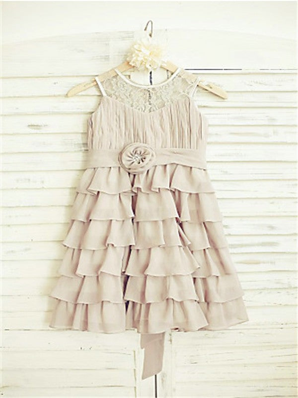 A-line/Princess Scoop Sleeveless Ruffles Tea-Length Chiffon Flower Girl Dresses DEP0007836