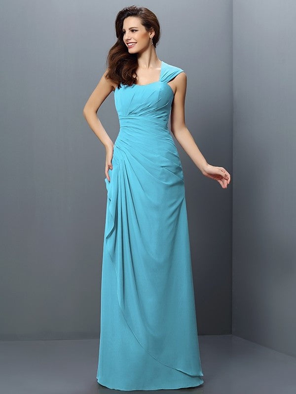 A-Line/Princess Straps Pleats Sleeveless Long Chiffon Bridesmaid Dresses DEP0005181