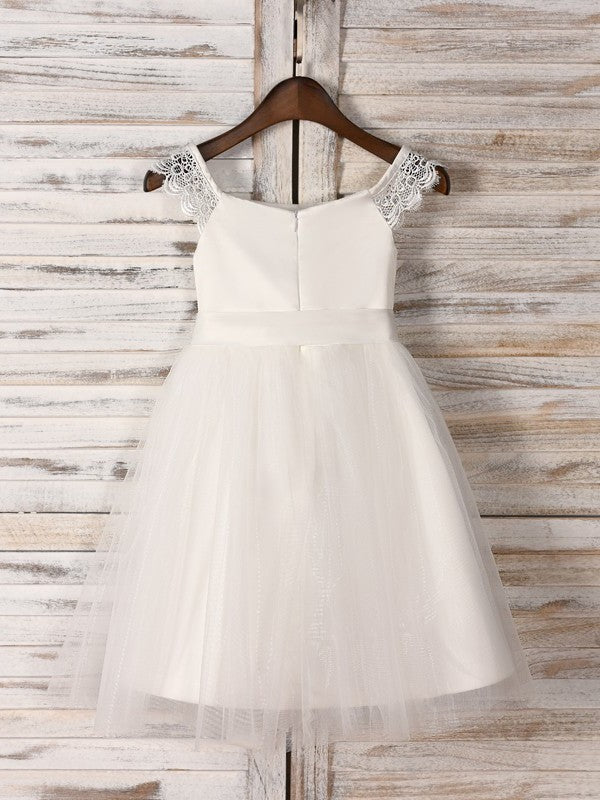 A-Line/Princess Tulle Sash/Ribbon/Belt Scoop Sleeveless Tea-Length Flower Girl Dresses DEP0007531