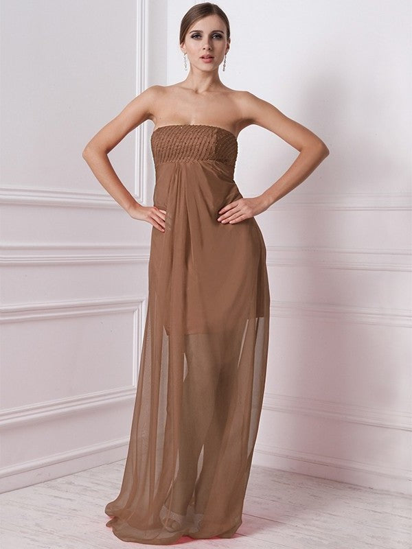 A-Line/Princess Strapless Sleeveless Beading Long Chiffon Bridesmaid Dresses DEP0005577