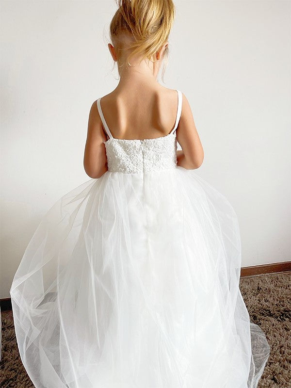 Ball Gown Tulle Lace Straps Sleeveless Floor-Length Flower Girl Dresses DEP0007462