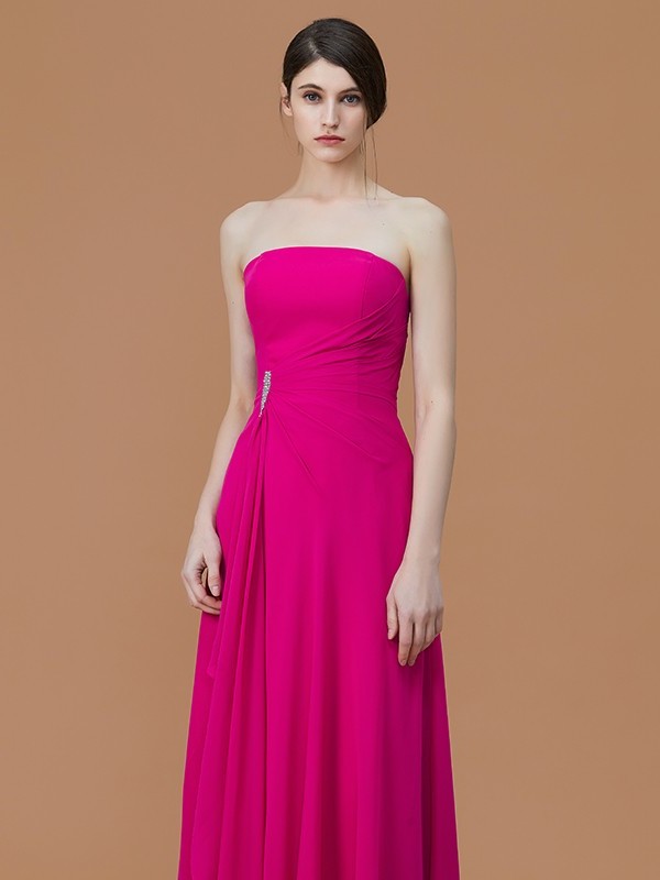 A-Line/Princess Strapless Sleeveless Floor-Length Ruffles Chiffon Bridesmaid Dresses DEP0005756