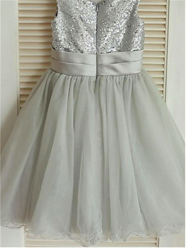 A-line/Princess Scoop Sleeveless Sequin Tea-Length Tulle Flower Girl Dresses DEP0007673