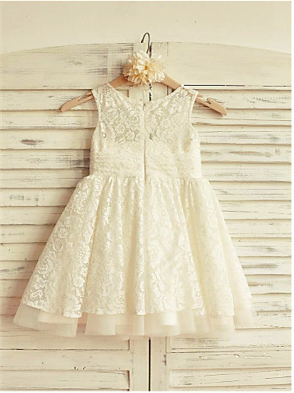 A-line/Princess Scoop Sleeveless Ruffles Tea-Length Lace Flower Girl Dresses DEP0007616