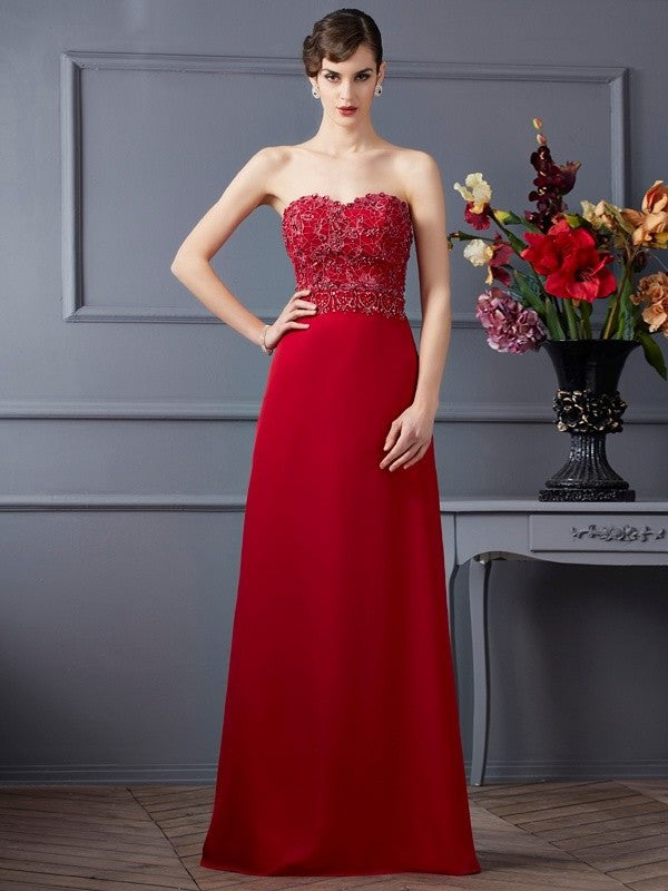 A-Line/Princess Sweetheart Sleeveless Beading Long Chiffon Mother of the Bride Dresses DEP0007438