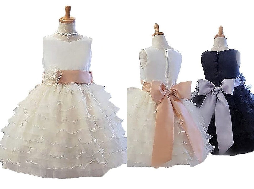 A-Line/Princess Sleeveless Jewel Hand-Made Flower Tulle Short/Mini Flower Girl Dresses DEP0007643