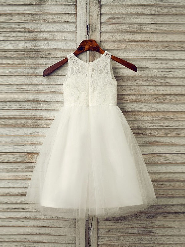 A-Line/Princess Tulle Sash/Ribbon/Belt Scoop Sleeveless Tea-Length Flower Girl Dresses DEP0007523