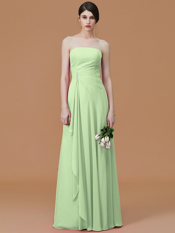 A-Line/Princess Strapless Sleeveless Floor-Length Ruffles Chiffon Bridesmaid Dresses DEP0005756