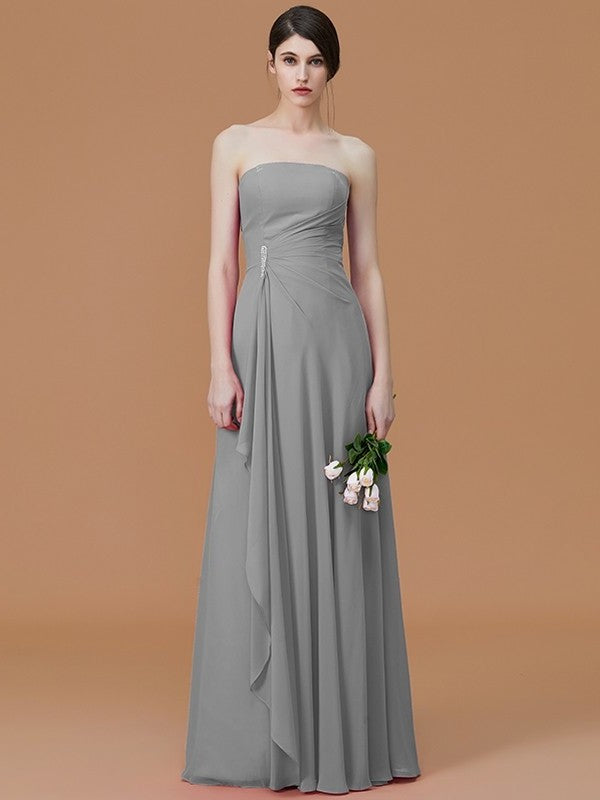 A-Line/Princess Strapless Sleeveless Floor-Length Ruffles Chiffon Bridesmaid Dresses DEP0005756