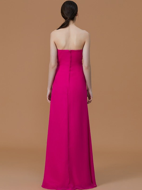 A-Line/Princess Strapless Sleeveless Floor-Length Ruffles Chiffon Bridesmaid Dresses DEP0005756