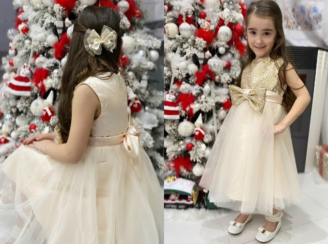 A-Line/Princess Tulle Bowknot Scoop Sleeveless Tea-Length Flower Girl Dresses DEP0009287