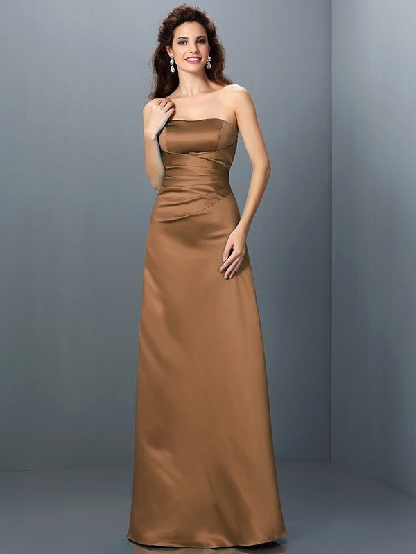 A-Line/Princess Strapless Sleeveless Long Satin Bridesmaid Dresses DEP0005704