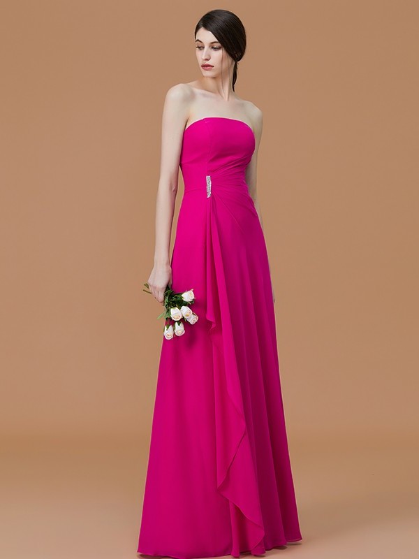 A-Line/Princess Strapless Sleeveless Floor-Length Ruffles Chiffon Bridesmaid Dresses DEP0005756