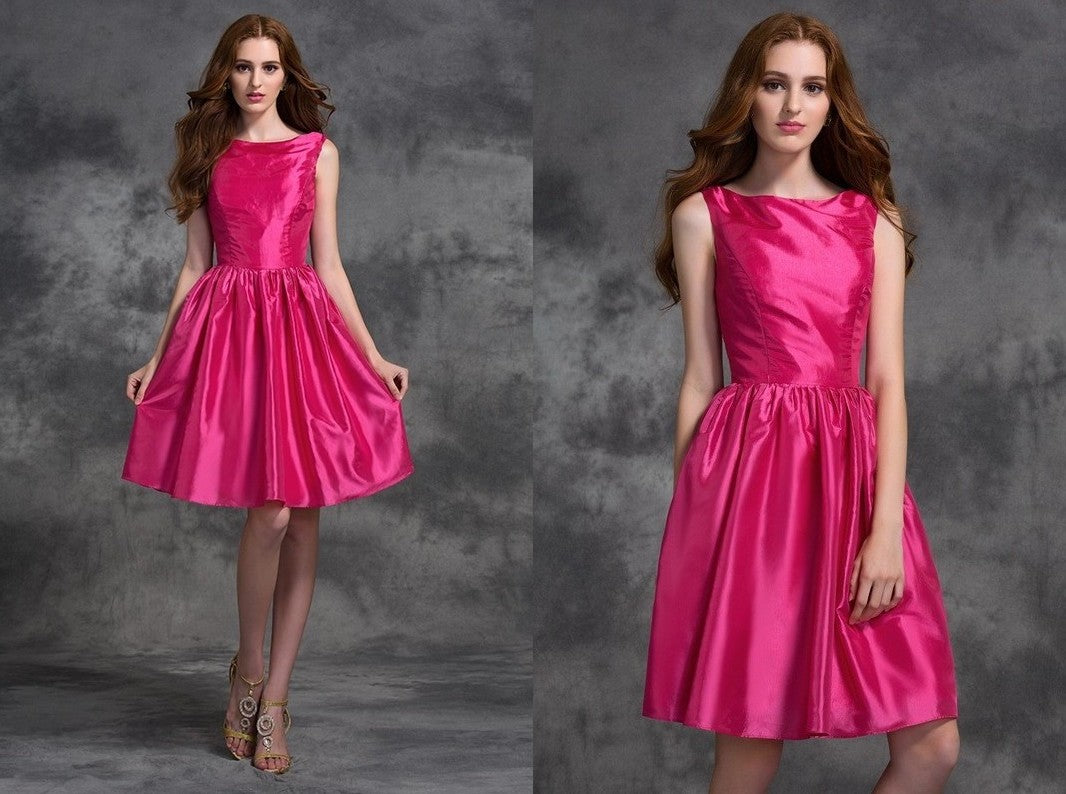 A-line/Princess Bateau Ruched Sleeveless Short Taffeta Bridesmaid Dresses DEP0009311