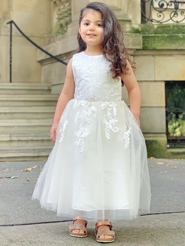 A-Line/Princess Tulle Lace Scoop Sleeveless Ankle-Length Flower Girl Dresses DEP0007499