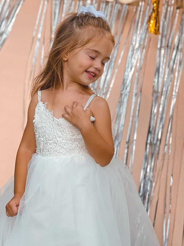 Ball Gown Tulle Lace Straps Sleeveless Floor-Length Flower Girl Dresses DEP0007462