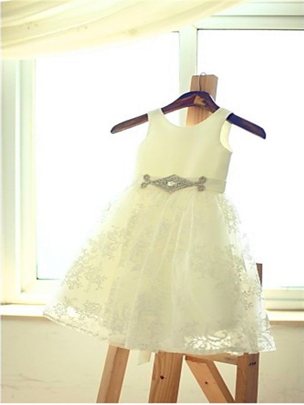 A-line/Princess Scoop Sash/Ribbon/Belt Sleeveless Knee-Length Lace Flower Girl Dresses DEP0007628