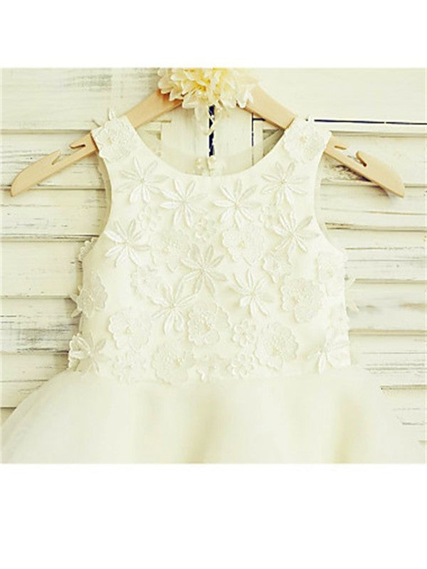 A-line/Princess Scoop Sleeveless Lace Tea-Length Tulle Flower Girl Dresses DEP0007721