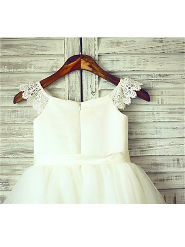 A-line/Princess Sleeveless Scoop Sash/Ribbon/Belt Knee-Length Tulle Flower Girl Dresses DEP0007645